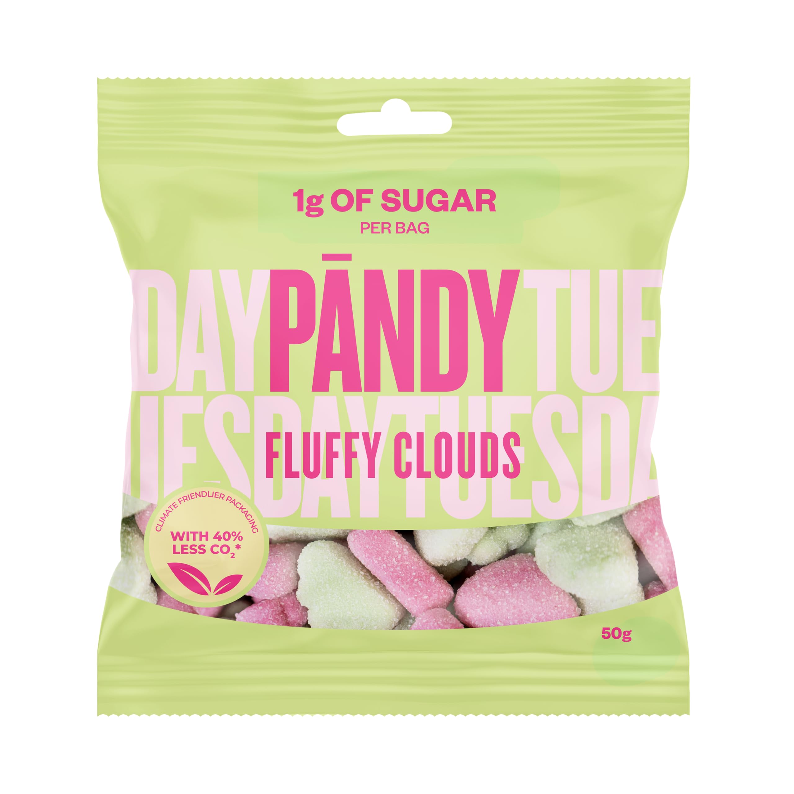 PANDY Candy Fluffy Clouds Sweets, Wild Strawberry & Green Apple Flavour, 50g Pack, Only 1g Sugar & 70 Calories