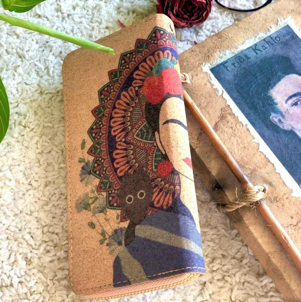 Frida Kahlo Cork Vegan Wristlet Wallet Mexican Art Design - Image 3