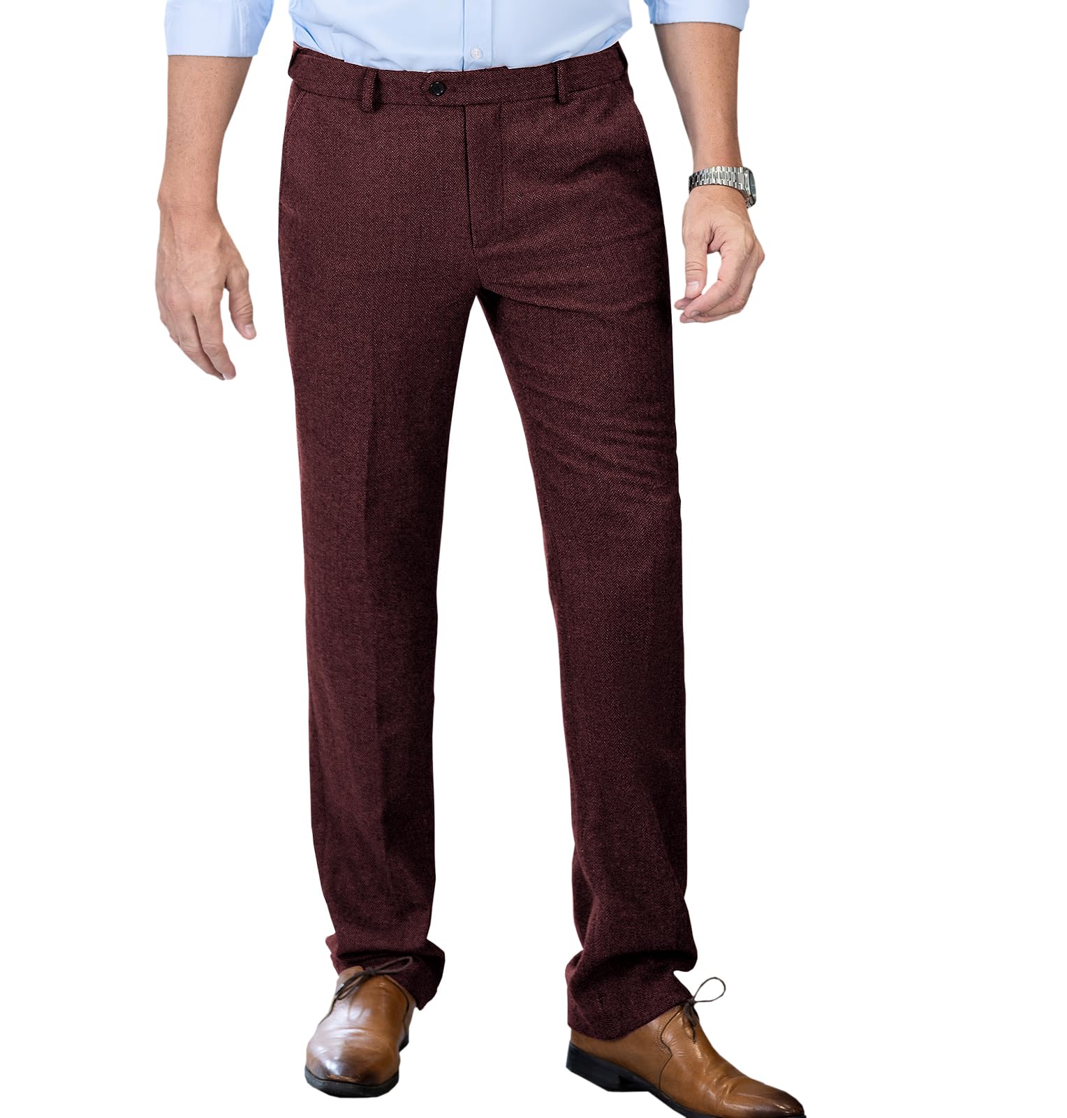 Mens Tweed Pants Herringbone Thick Wool Pleated Front Dress Suit Vintage Trousers