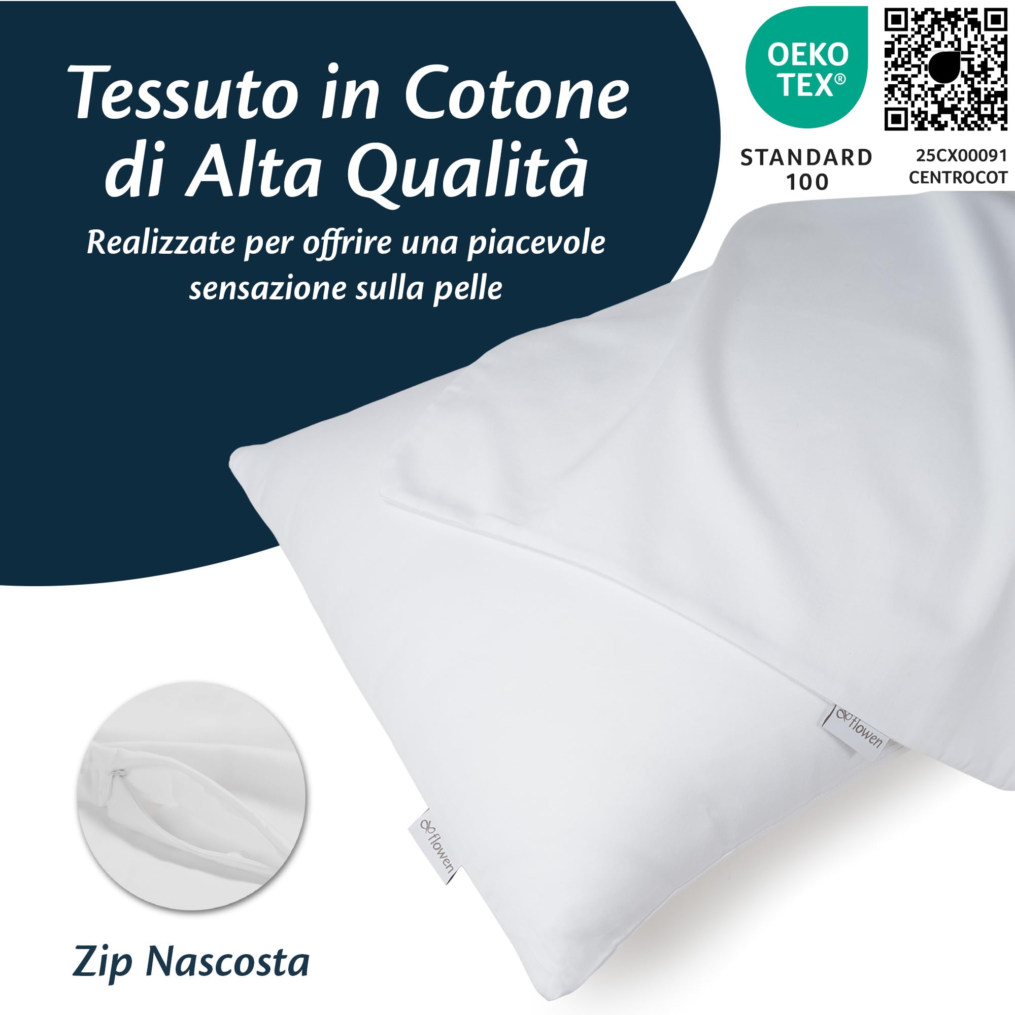 Flowen Federe Cuscini Letto Matrimoniale e Singolo 40x80 Set 2 Copricuscini 100% Cotone Effetto Seta Tessuto Morbido Anallergico Antiacaro Traspirante Coppia Fodere Rettangolari Lavabili in Lavatrice