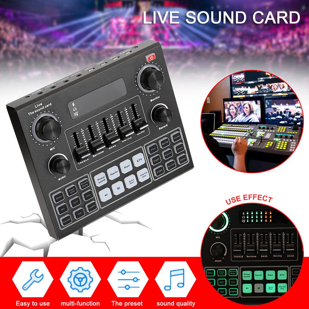 Scheda Mixer Audio Bluetooth Mini, Scheda Audio Live con Vari Effetti sonori, Scheda Audio Cambia Voce in Streaming Live per la Registrazione di Musica, Trasmissione di canti
