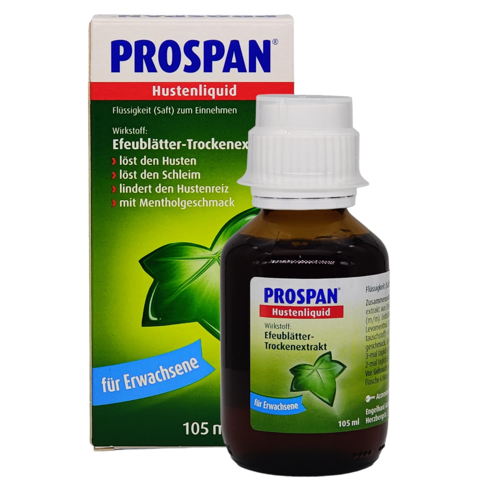 Prospan Hustenliquid 2 x 105 ml - Fr Erwachsene I lst Husten und Schleim  I lindert den Hustenreiz I Pflanzlich mit Efeu I Mentholgeschmack I im  Sparset mit Pharma Perle give-away :