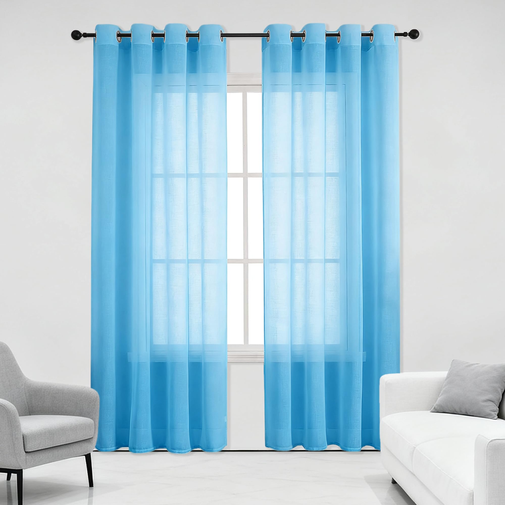 Voilages transparents 365x275 bleu ciel pour illuminer la chambre