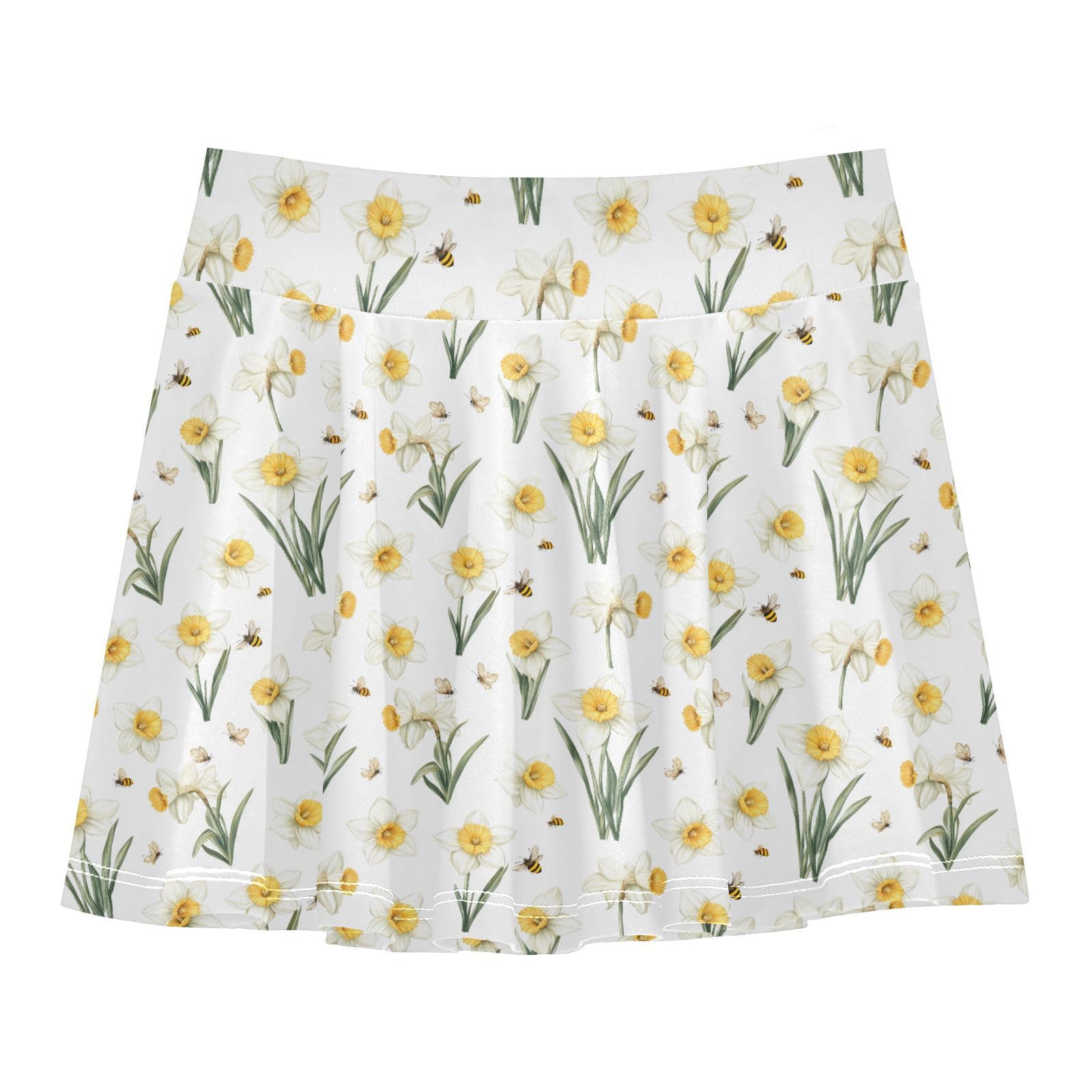 Vintage Daffodil Flowy Girls Athletic Skorts with Shorts Girl Pleated Skirt Little Girl SkortWith Pockets White
