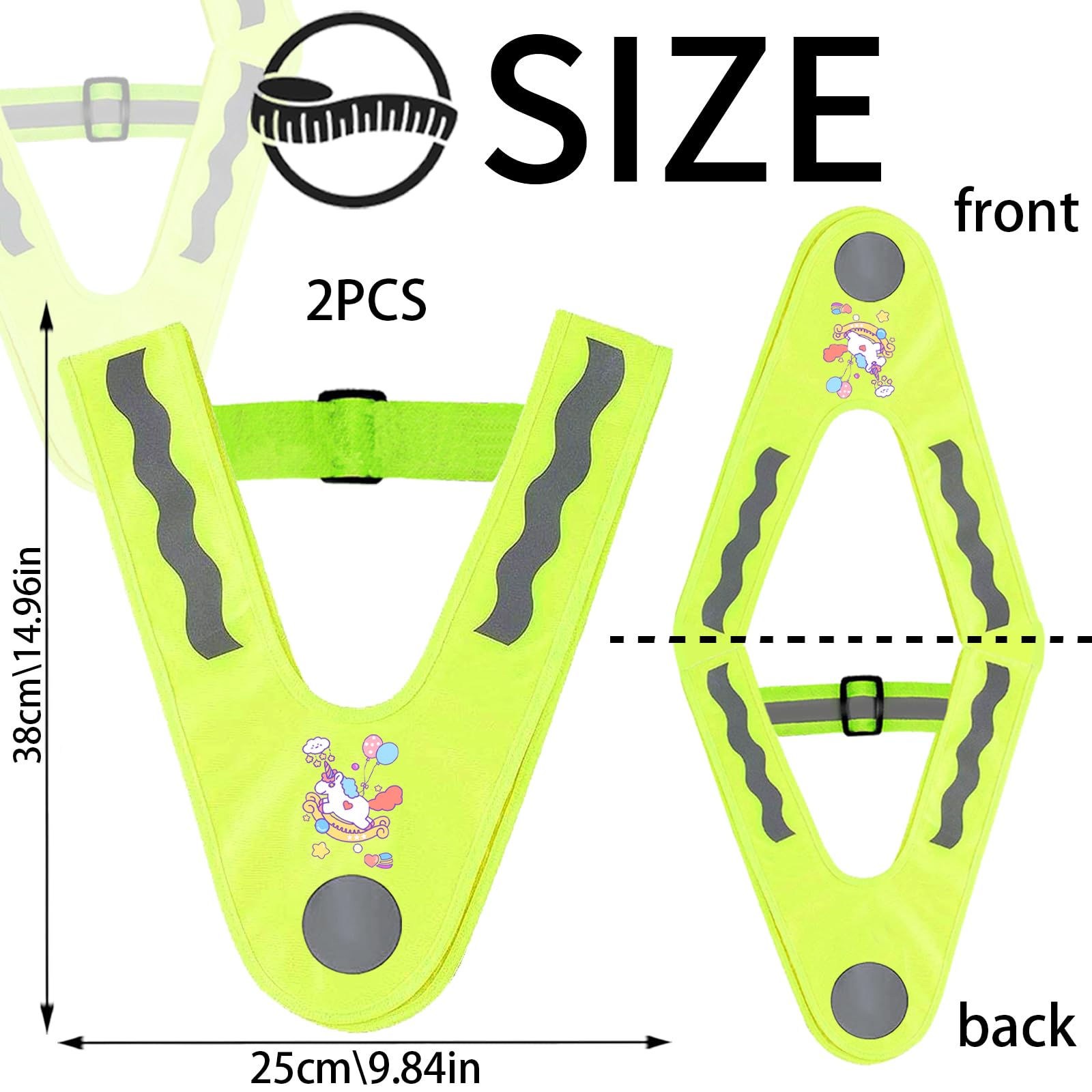YOUYIKE 2 chalecos reflectantes para niños, en forma de V, amarillo, con bandas elásticas, chaleco luminoso para niños, chaleco reflectante para niños, para correr, ciclismo, carreteras nocturnas (C)