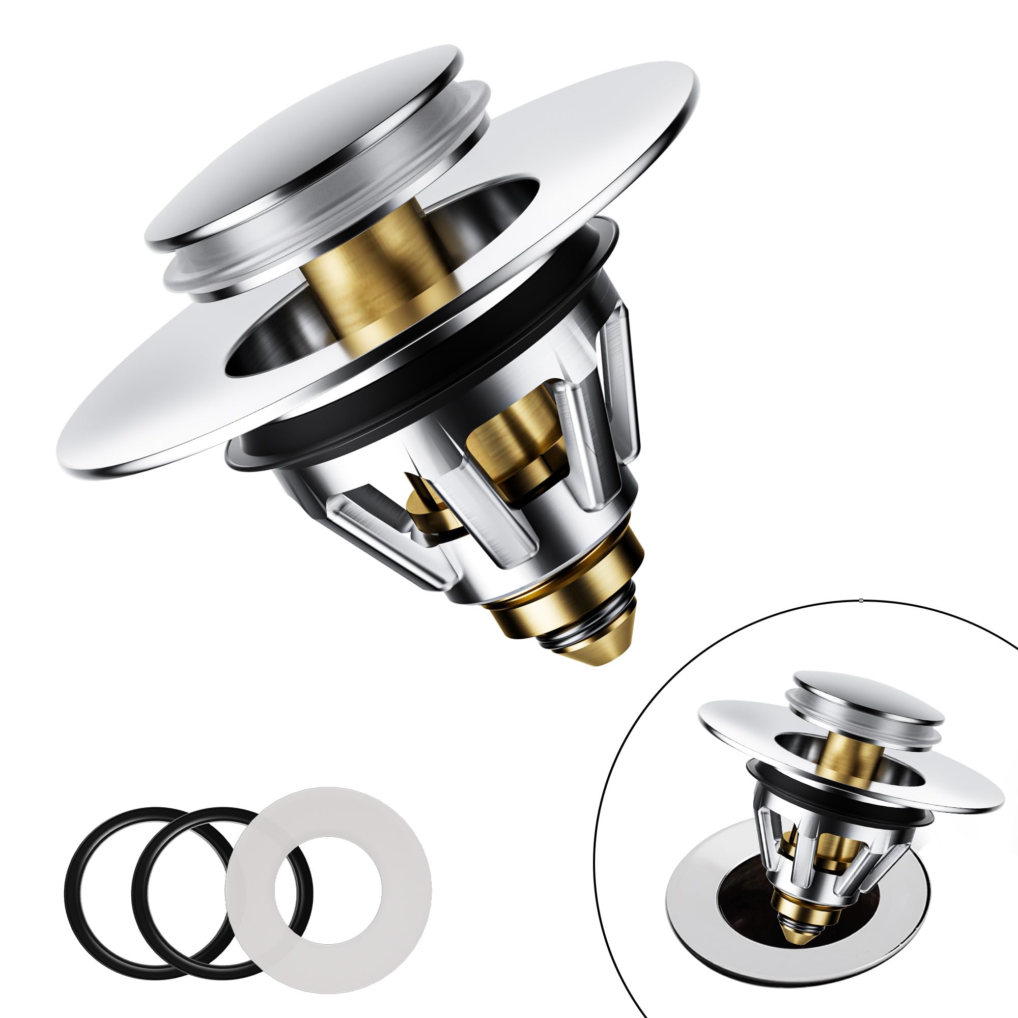 dothnix Waschbeckenstöpsel, Universal Pop-Up Abflussstopfen für Waschbecken, mit Messing Bounce Core & Anti-Verstopfungssieb, Push-Type Ablaufgarnitur für 34-45 mm Abflusslöcher