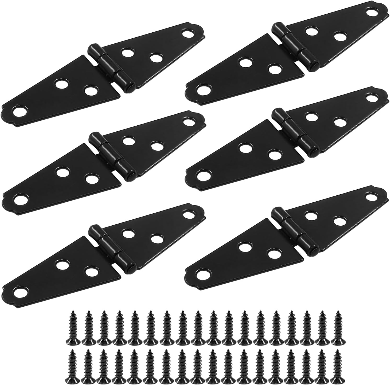 Piutouyar 6 Pcs Heavy Duty Black Iron Strap Hinges, 2 Inch Shed Hinges Cabinet Latch Door Gate Hinges with Mounting Screws