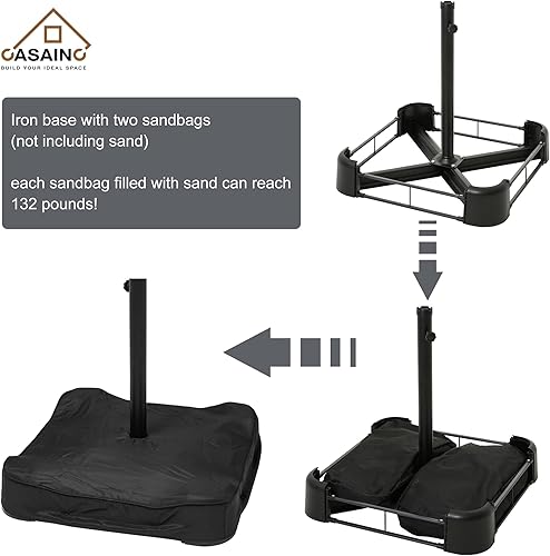 Miniatura 6 de CASAINC Sombrilla de patio de 15 pies con base de doble cara para exteriores, sombrilla rectangular doble con manivela, para jardín, terraza,