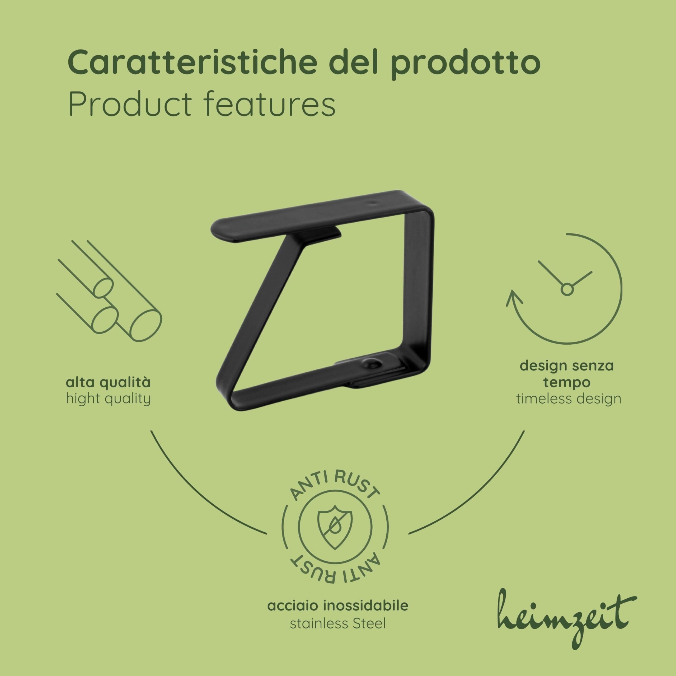 Ferma Tovaglia da Tavola in Acciaio Inossidabile di Alta qualità [6 Pezzi, 6,5 cm] Colore: Nero, Fermatovaglia per Esterni e Interni, Clip per Tavoli con Uno Spessore Massimo di3-5 cm