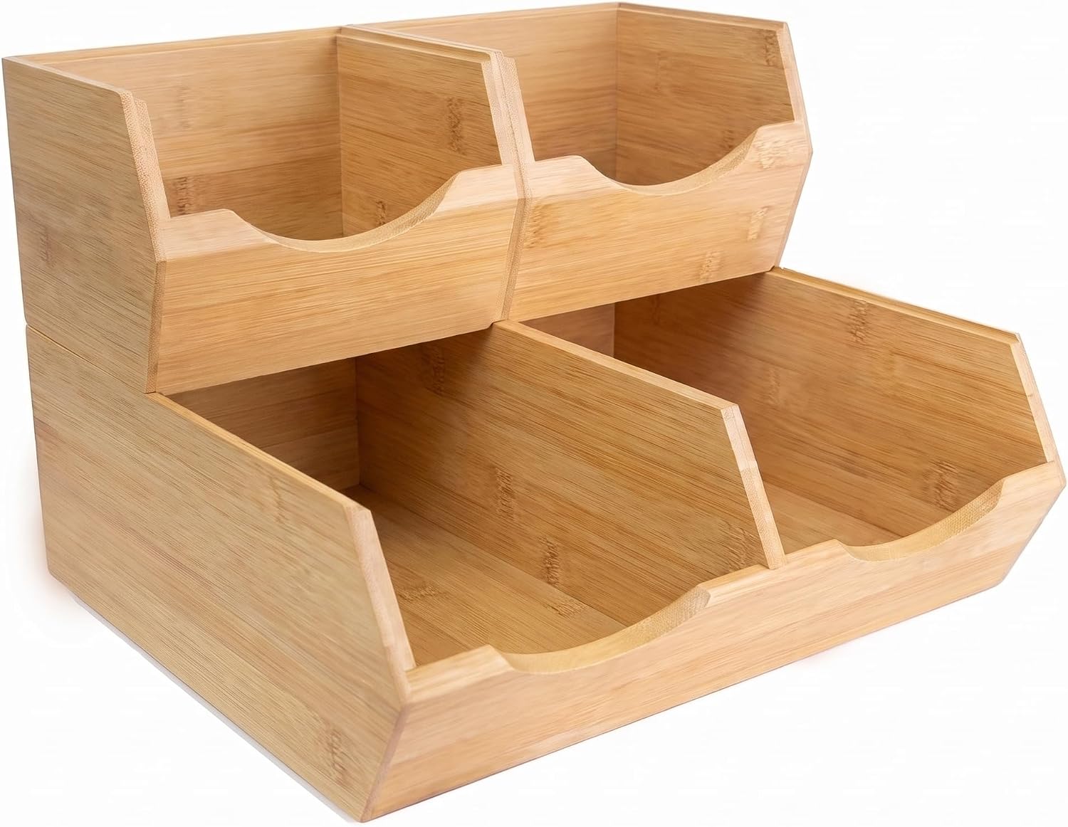 Bamboo Pantry Storage Bins Set of 3, Stackable Desktop Organizer