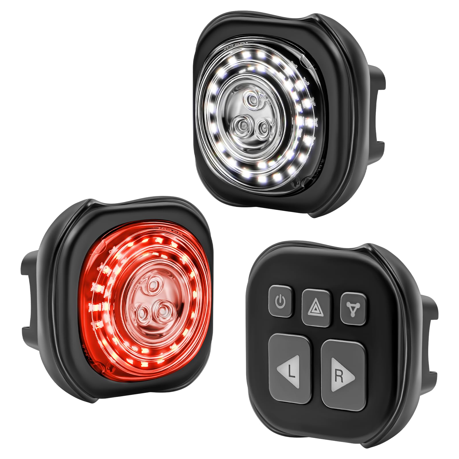 Luvan Smart Bike Lights Front and Back Turn Signals Brake Lights Hazard Lights with Remote Controller 5 Lighting Modes Rechargeable Cycling Headlight-Taillight Set for Mountain Road Bicycle Scooters