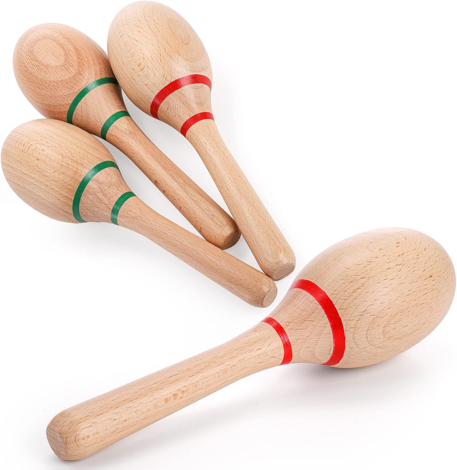 Foraineam 4 Pieces Maracas 8 inch Wooden Hand Percussion Rattles, Beech Wood Rumba Shakers Noisemaker Musical Instrument