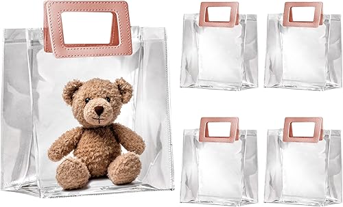 Paquete de 10 bolsas de regalo medianas transparentes, 8 x 3.1 x 8 pulgadas, bolsas transparentes con asas, bolsas de compras reutilizables para