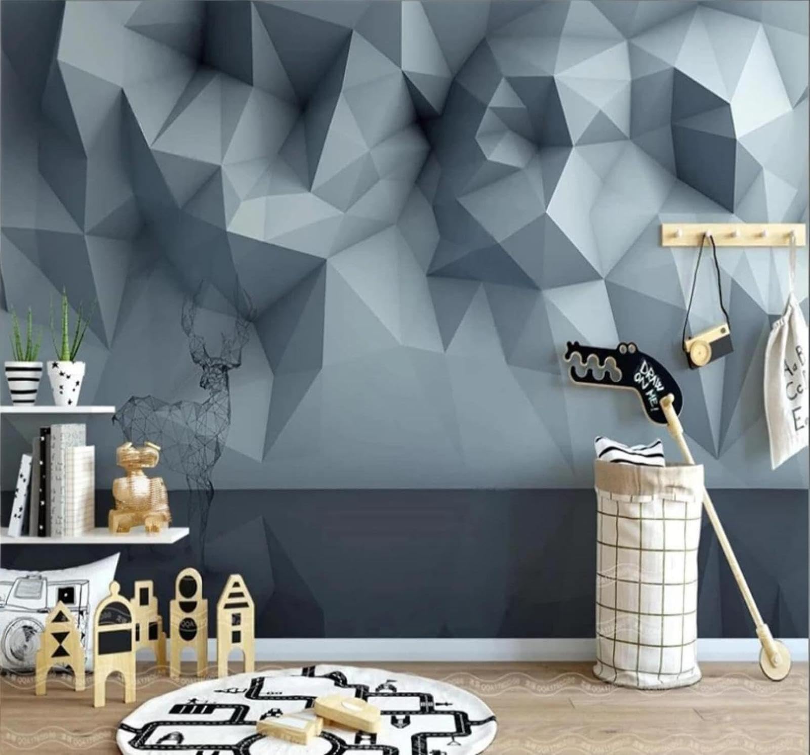 XLMING Three Dimensional Geometric Abstract Moose Unique 3D Wallpaper Luxury Silk Study Dining Feature Sofa Grey Bedroom Living Room Tv Decorative Wall-250cm×170cm