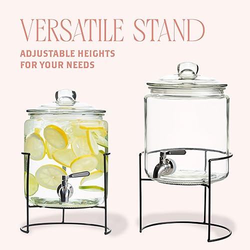 Miniatura 3 de Dispensador de bebidas de vidrio con soporte, dispensador grande de bebidas, jugo y agua de 1 galón para fiestas con boquilla, grifo de acero