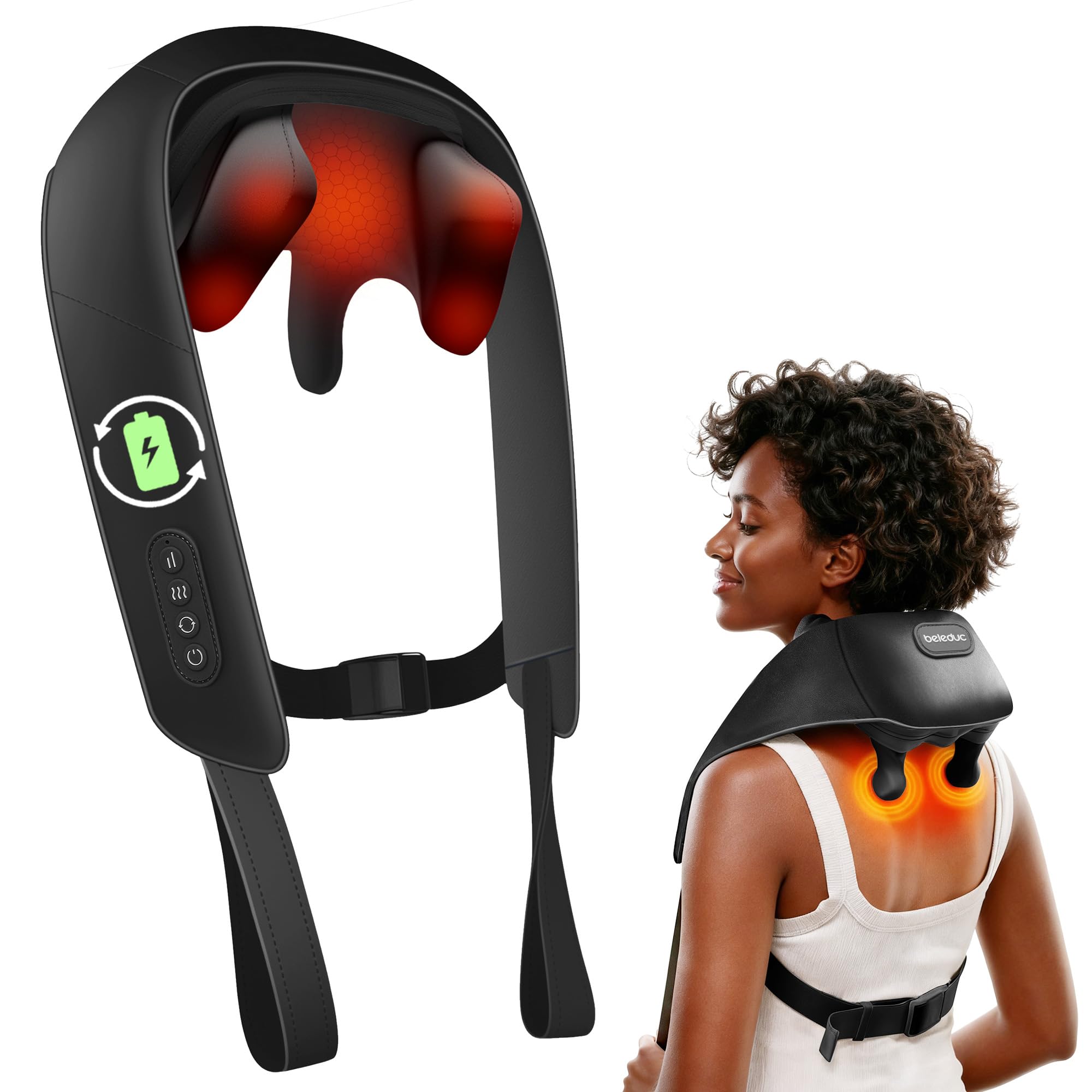 Beleduc Neck and Back Massager with Soothing Heat, FSA Eligible, Cordless Neck Shoulder Massager, Upgraded 4D Shiatsu Deep Kneading Massage for Back