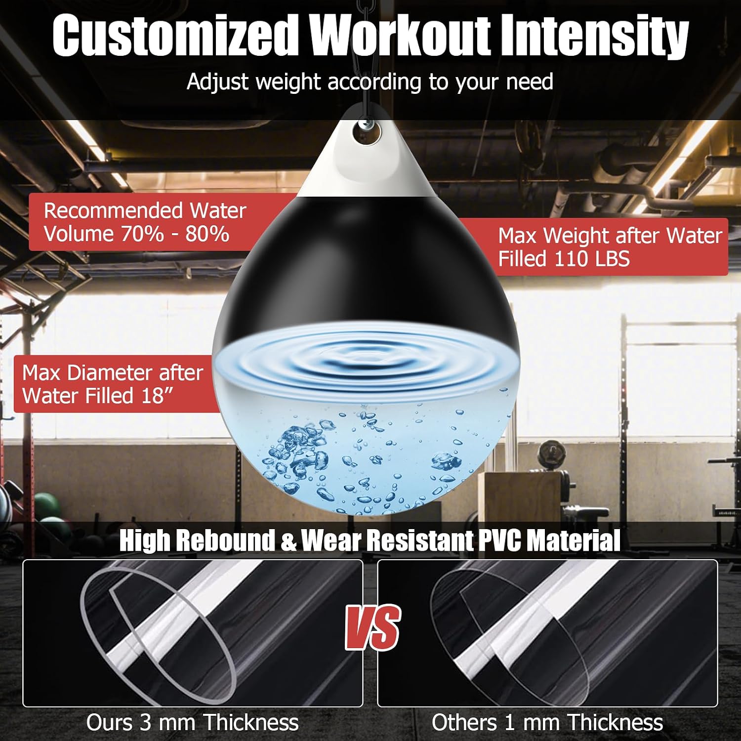 GYMAX Punching Bag, Water Aqua Bag w/Water Injector & Hanging Accessories, Folding Heavy Duty Boxing Bag for Home Gym, Boxing Training Equipment for Adults