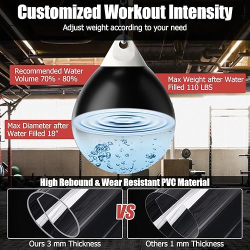 Miniatura 3 de GYMAX Saco de boxeo, bolsa de agua con inyector de agua y accesorios para colgar, bolsa de boxeo plegable resistente para gimnasio en casa, equipo