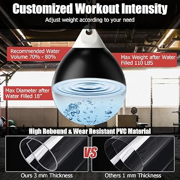 GYMAX Punching Bag, Water Aqua Bag w/Water Injector & Hanging Accessories, Folding Heavy Duty Boxing Bag for Home Gym, Boxing Training Equipment for Adults