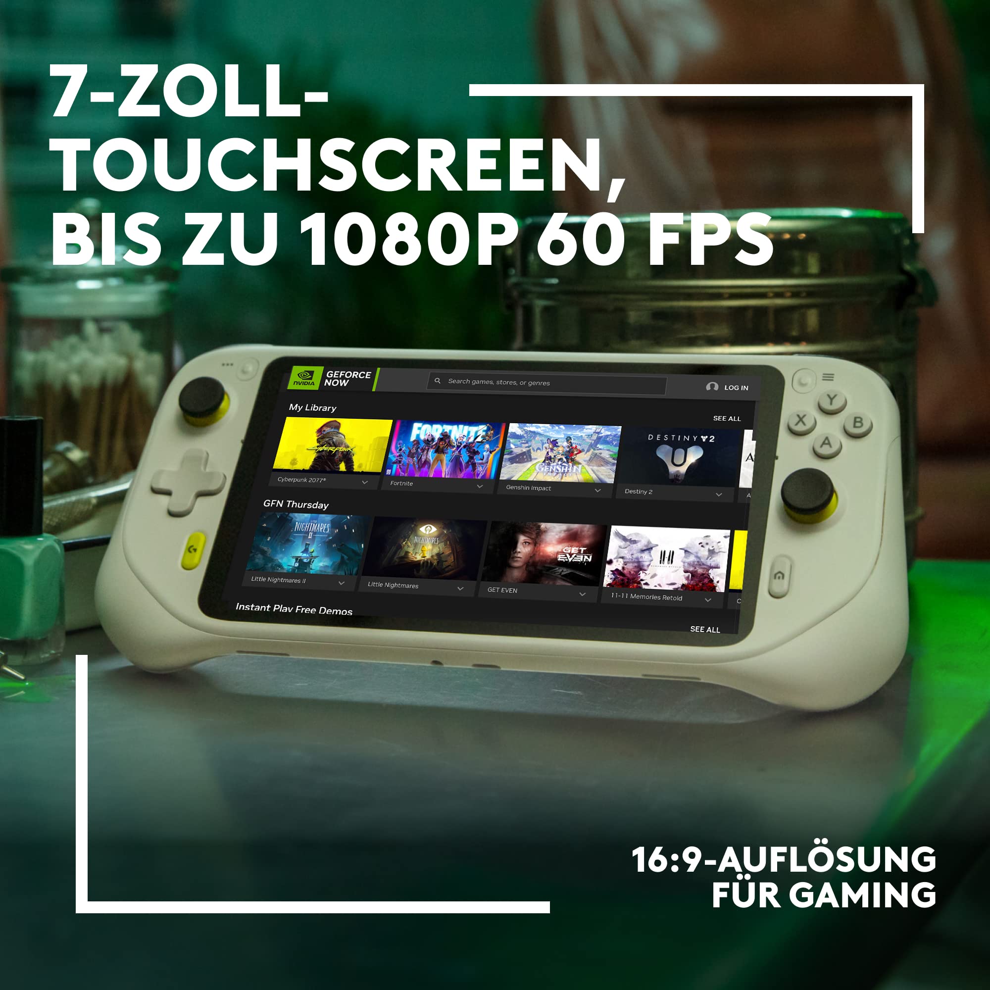 Logitech G Cloud Gaming Handheld, tragbare Spielkonsole mit langer Akkulaufzeit, 7-Zoll-1080p-Touchscreen, federleichtes Design, Xbox Cloud Gaming, NVIDIA GeForce now, Google Play - Weiß