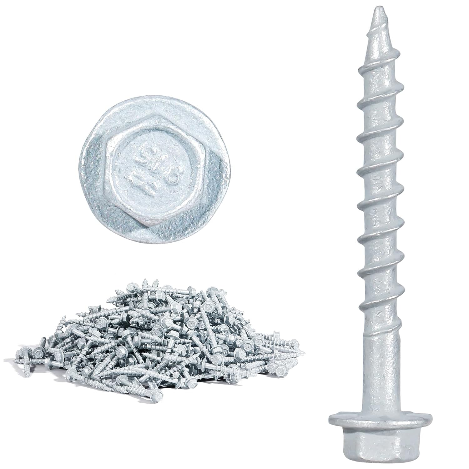 SD Connector Screws, #10 x 1-1/2" Heavy Duty Joist Hanger Screws, 1/4" Hex Head, 0.380" Dia, 16D Nail Replacement, Mechanical Galvanized, 1500-Hour Salt Spray Tested, 500 Count