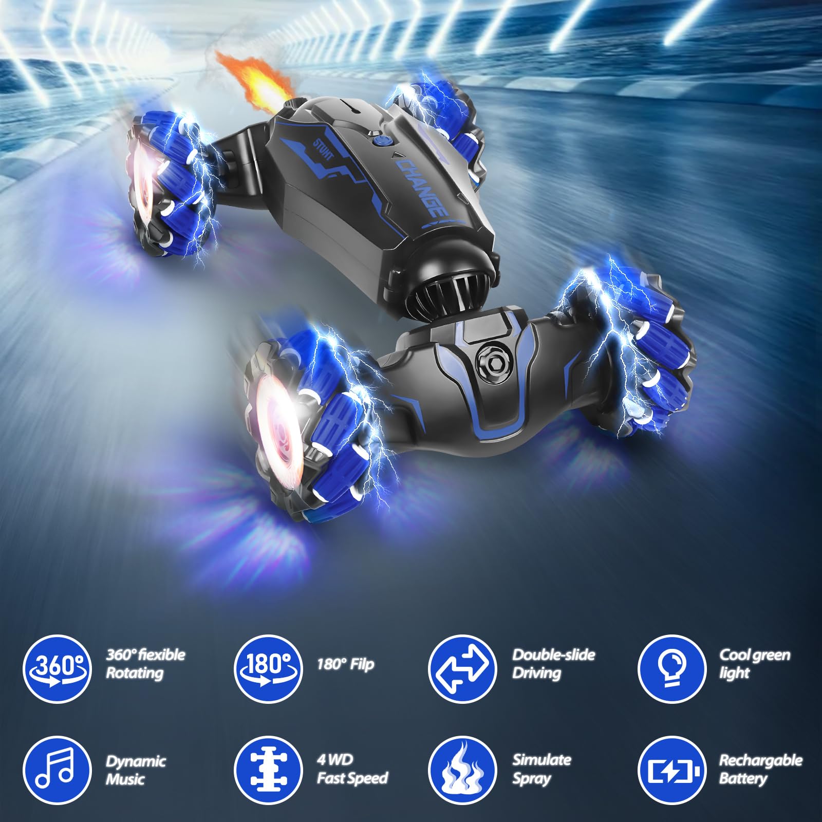 Zdalnie sterowany samochód RC Stunt Car: RC Car ze światłem, rozpylanie muzyki, 2,4 GHz obrót o 360° Drift Car zabawka 4WD zdalnie sterowany samochód ze sterowaniem ręcznym, prezent dla dziewcząt w