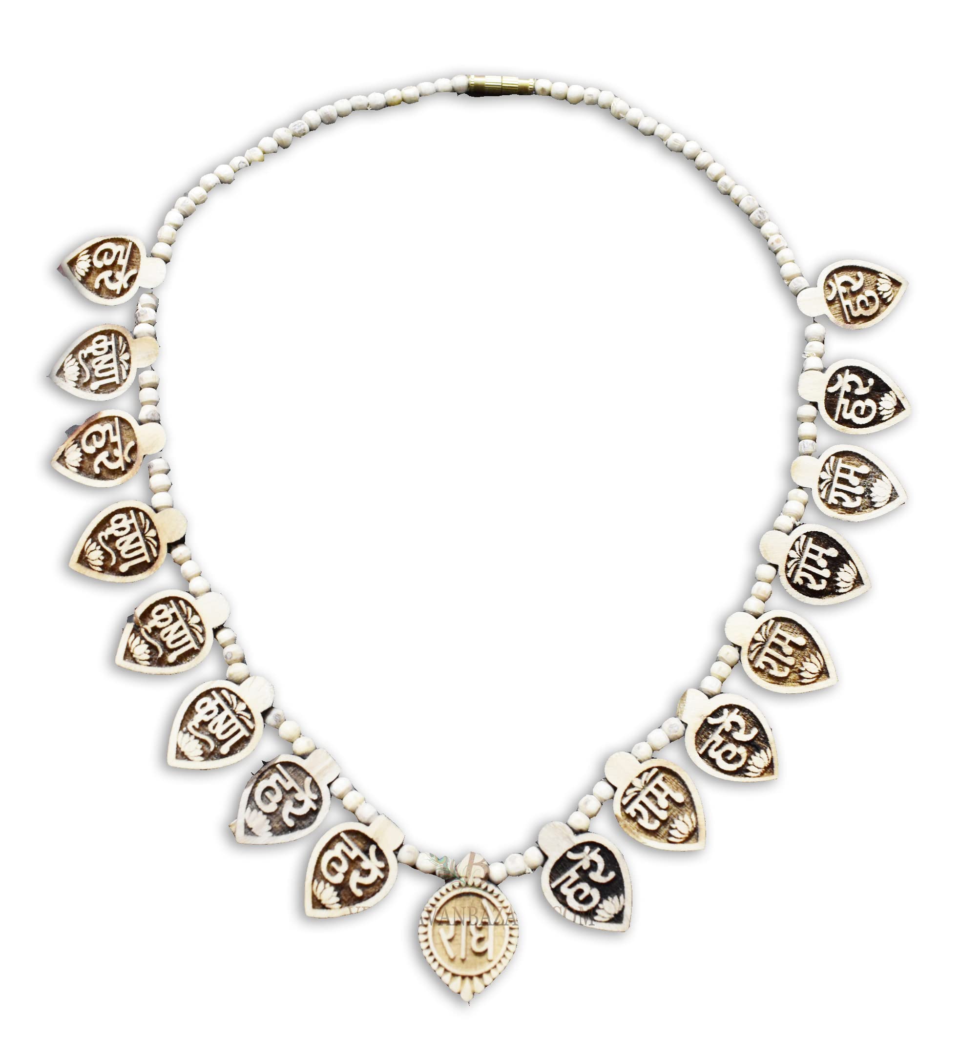 Collier en tulasi pur avec gravure Lotus Maha Mantra de Vrindavan