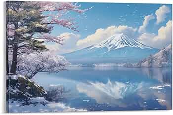 絵画 インテリア 絵 額付(銀)油絵 F6-081911 風景 冬の富士山
