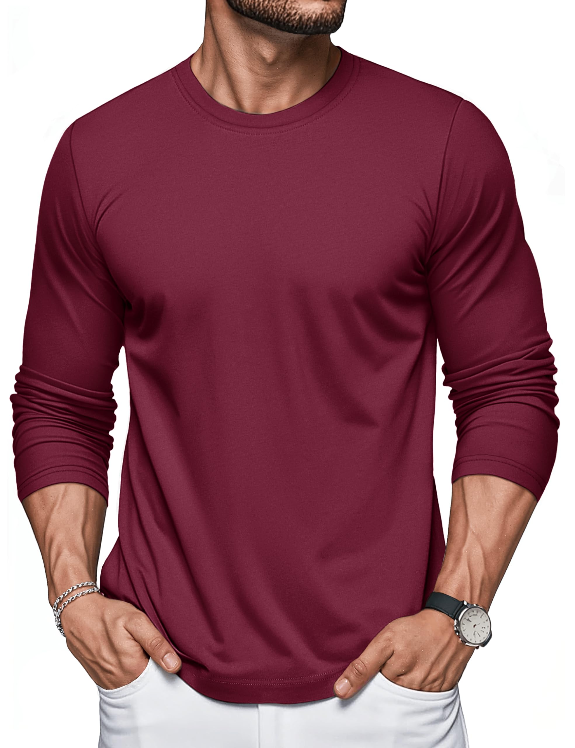 MAGCOMSEN Men's Long Sleeve Shirts Cotton Crew Neck T Shirt Solid Casual Shirt Lightweight Work Tee Shirts