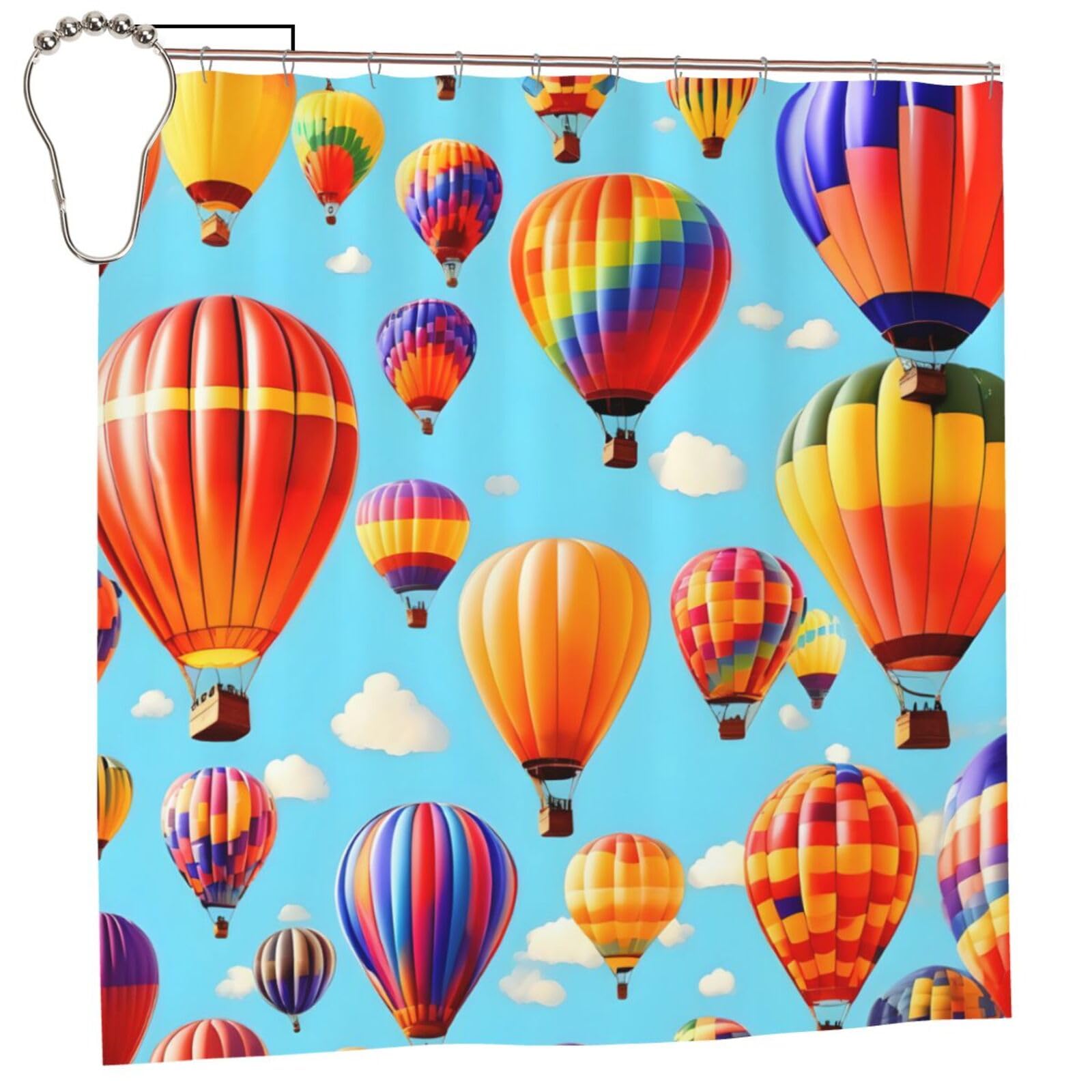 Rideau de douche anti-moisissure montgolfières 183x183 œillets inoxydables