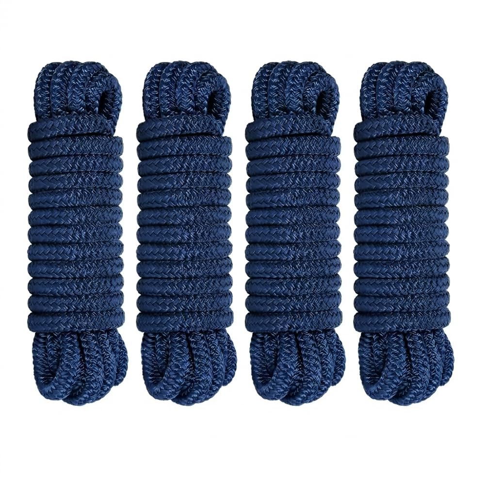 Dock Lines for Boats 1/2 Inch x 15ft – Double-Braid Nylon Boat Dock Lines, Pack of 4 – 12" Pre-Spliced Eye Loop, Marine Rope for Pontoon, Sailboat, Powerboat – Boat Rope Docking Set