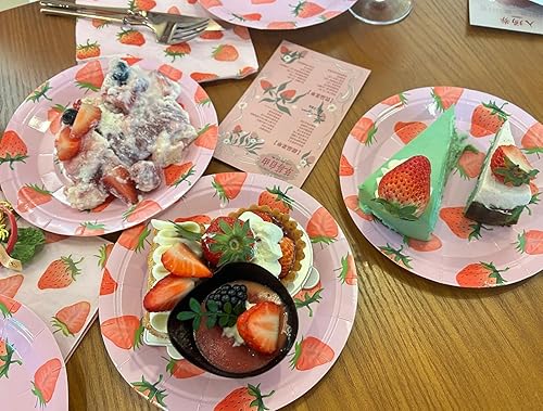 Miniatura 7 de MaitianGuyou Platos desechables de fresa para fiesta, paquete de 40 platos de postre para cumpleaños, fiesta, jubilación, aperitivo, boda, despedida