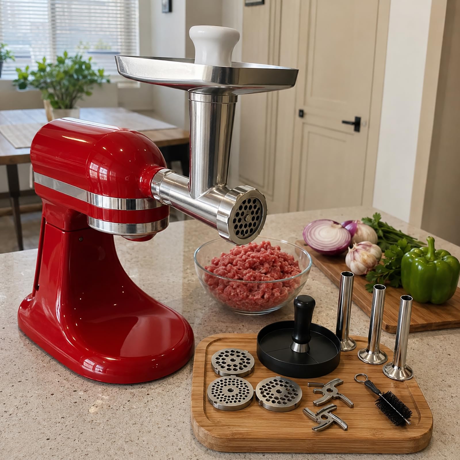 Set accessori per tritacarne e insaccatrice in metallo, accessorio da cucina per robot da cucina per la preparazione quotidiana della carne e tritare a casa Accessorio per tritacarne per mixer