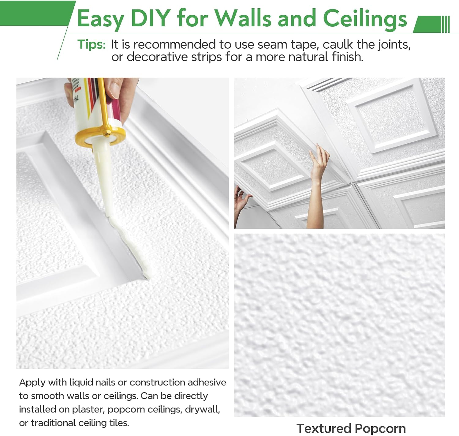 STICKGOO Glue-Up Ceiling Tiles, Popcorn Textured White, 24 x 24 in, 12 Pack image 4