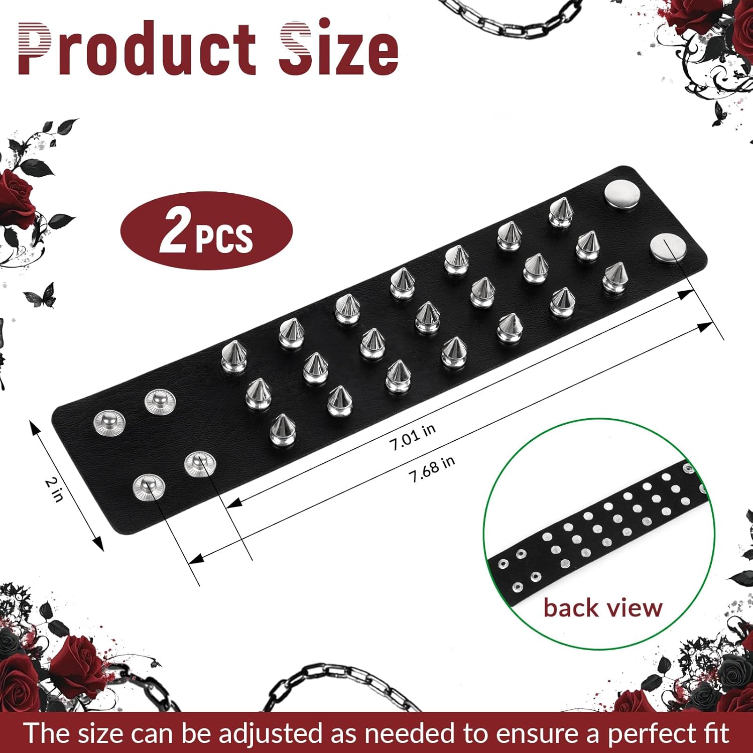 Punk Leather Rivets Bracelets Punk Rock Leather Studded Bracelets 80s Wristband Emo Gothic Spike Cuff Bracelet Set for Men Women Rocker Outfits Skull Bracelet - Image 2