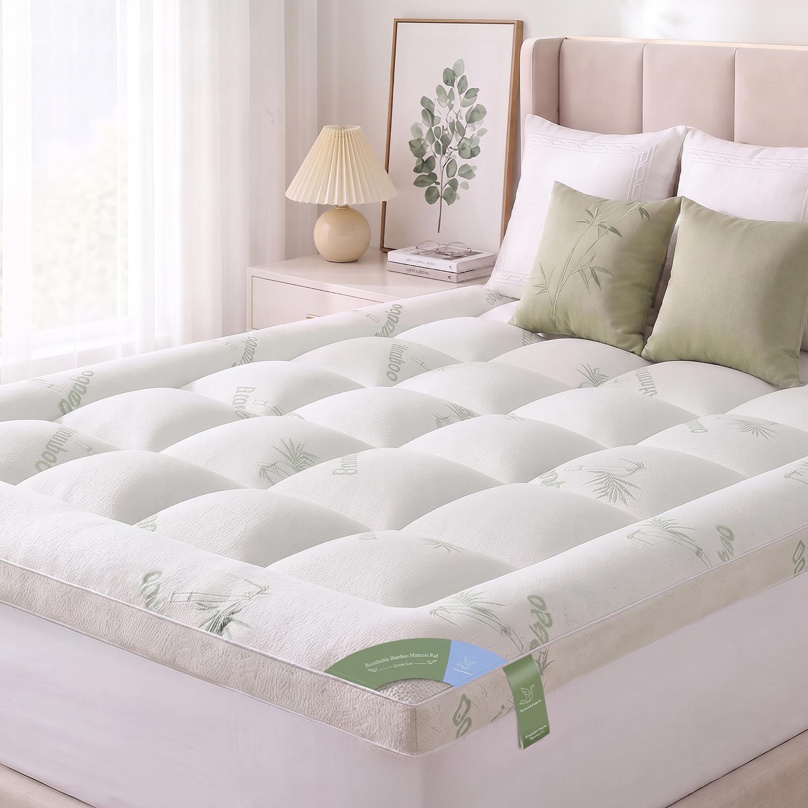 Cooling Mattress Topper - Queen Size | Plush Pad Mattress Topper for Back Pain Relief, 8-21" Deep Pocket | Viscose Made from Bamboo Pillow Top | Bedroom Essentials-image-18