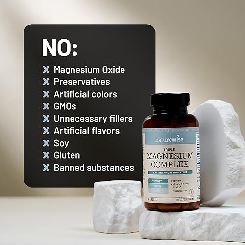 Miniatura 9 de NatureWise Complejo triple de magnesio, glicinato de magnesio de alta absorción + malato + citrato para nervio muscular y apoyo energético, vegano,