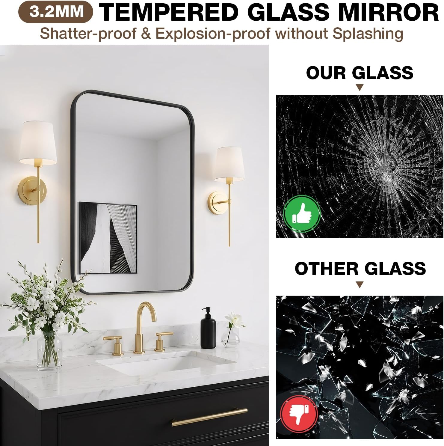 24x36 Inch Bathroom Mirrors for Over Sink, Matte Black Rectangle Mirror for Bathroom or Entryway, Wall Mounted Vanity Mirror with Aluminum Alloy Frame & Tempered Glass, Hangs Horizontally/Vertically