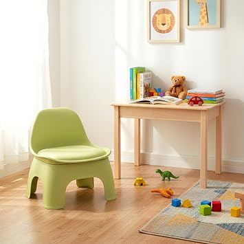 Thickened Plastic Round Stool with Backrest, Anti-Slip Portable Low Seat, Durable Modern Design for Home, Kindergarten & Living Room (Green)