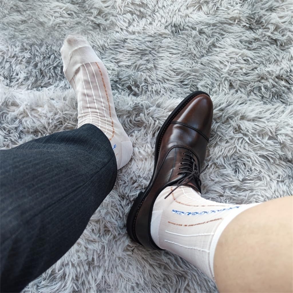 Men's Super Thin Business Dress Socks with Antislip Elastic Cuffs Soft Nylon Sheer Pattern Stockings