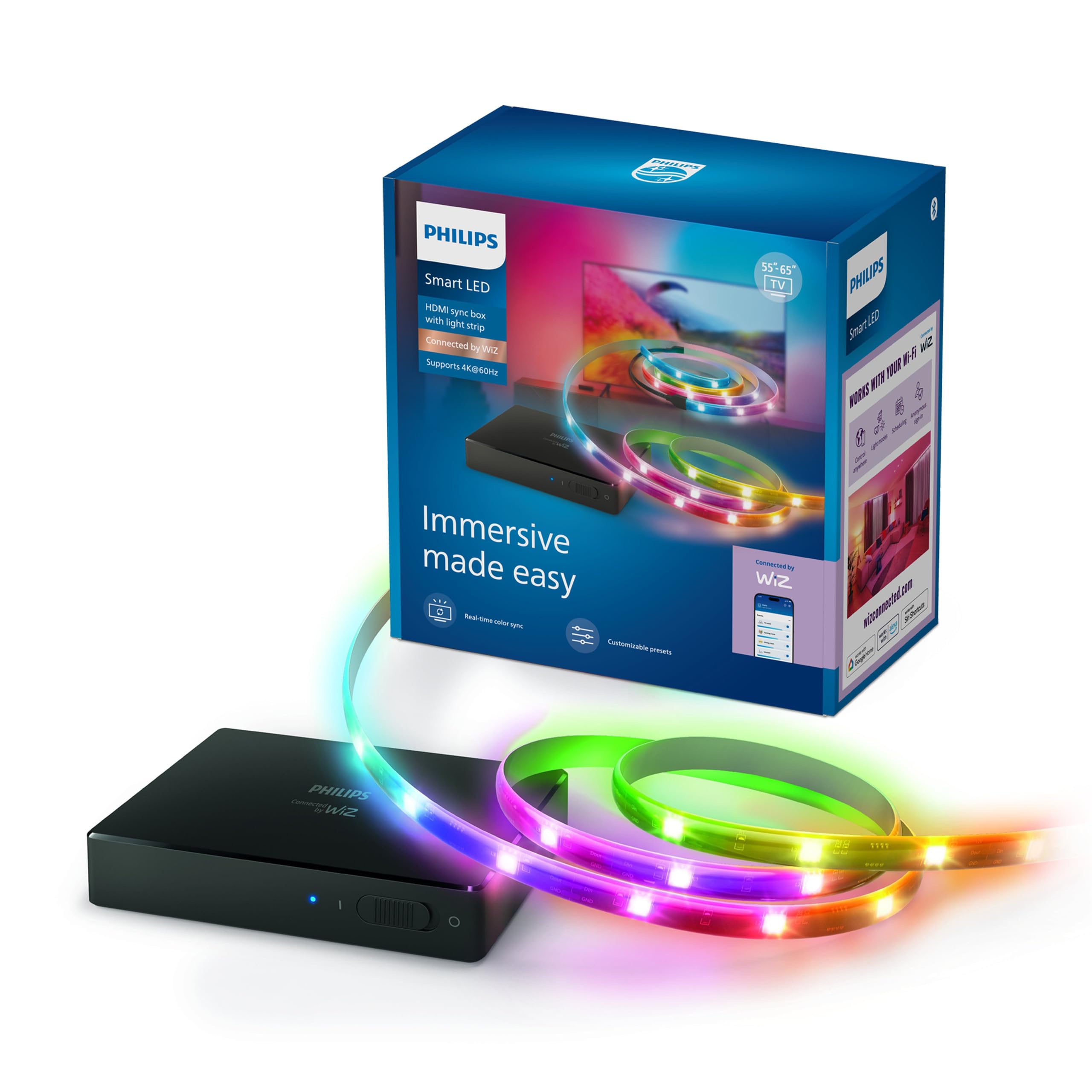 Philips Smart Lighting HDMI 2.0 Sync Box with RGBIC LED Strip, 55-65 Inch