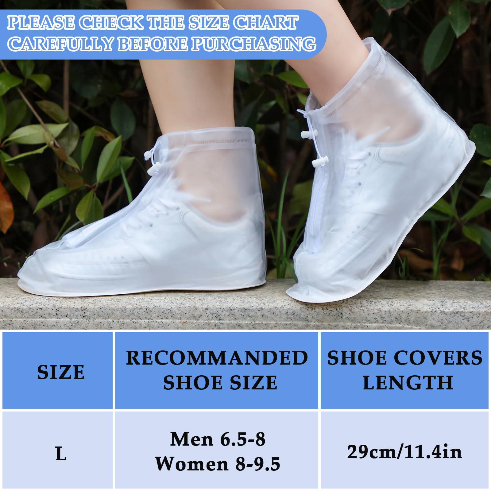 Coume 2 Pairs Rain Shoes Cover Non Slip Waterproof Shoe Covers Reusable Protectors Covers High Top Snow Boots Galoshes Overshoes for Men Women Outdoor Cycling Camping Fishing(Large,White)