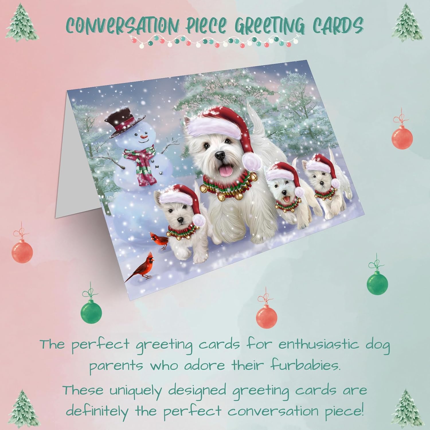 Christmas Running Family West Highland White Terriers Dog Greeting Cards - Adorable Pets Invitation Cards with Envelopes - Pet Artwork Christmas Greeting Cards GCD71468 (10 Greeting Cards)