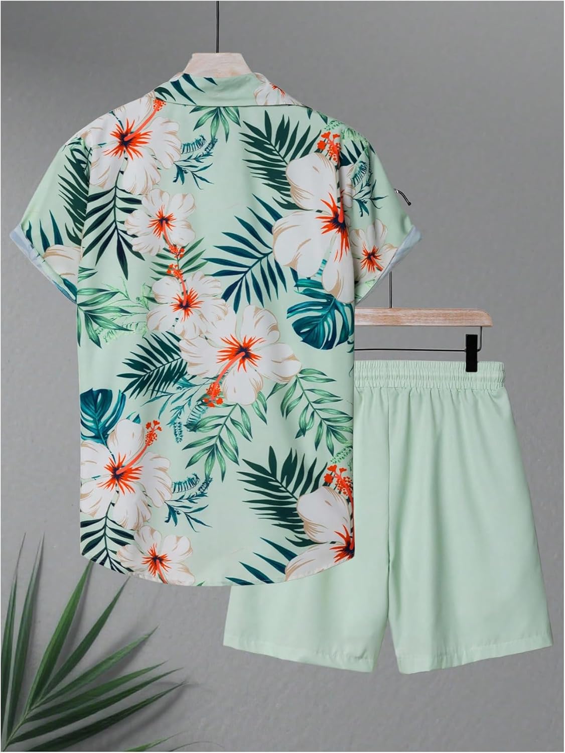 GORGLITTER Men's Beach Outfit Tropical Print Short Sleeve Button Down Hawaiian Shirt and Shorts Set Vacation Wear Colorful Small