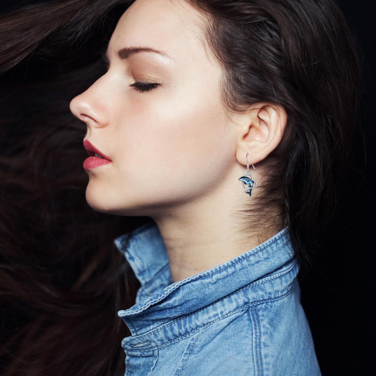 Dolphin Earrings for Women 925 Sterling Silver Blue Crystal Infinity/Heart Dolphin Earrings Animal Beach Jewelry for Women - Image 3