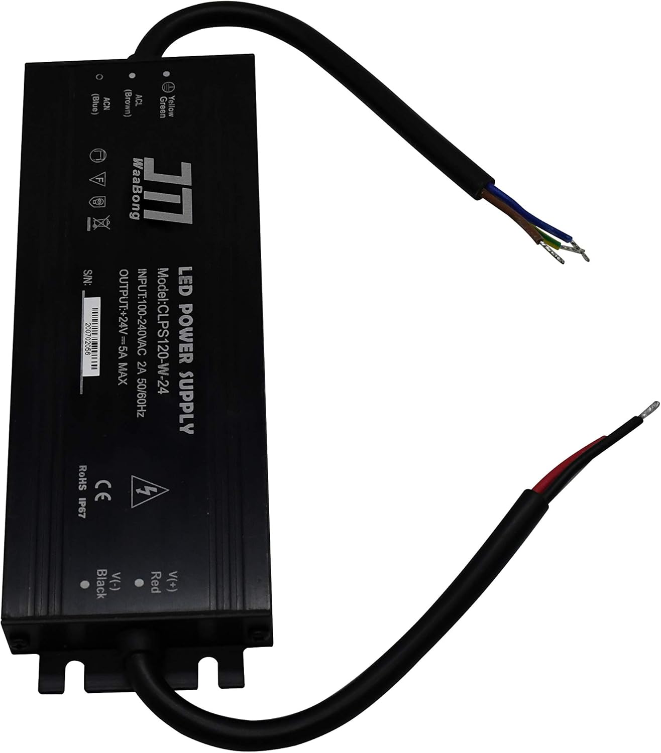 Power Supply 24VDC 5A 120W Waterproof IP67 Outdoor Aluminum 18mm Slim 110V 120V 24V Converter Constant Voltage for DC 24Volt LED Strip Lights Signs (CLPS120-W-24)
