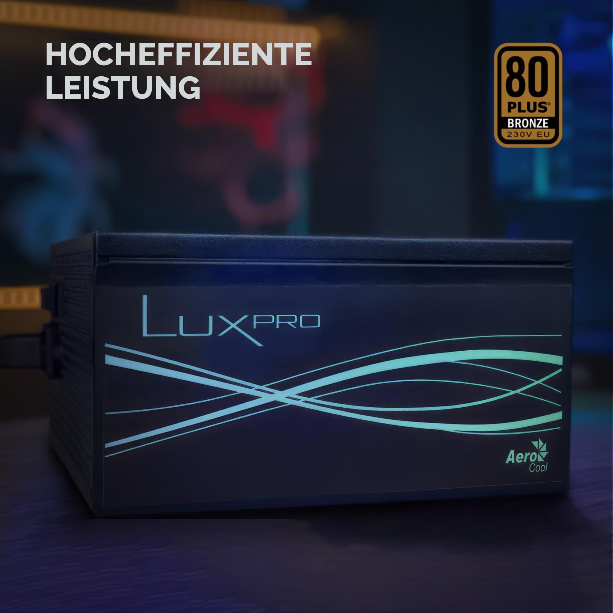Aerocool LUXPRO750, Netzteil 750W, 80Plus Bronze 230V EU Zertifiziert, Wirkungsgrad +88%, Japanische Kondensatoren 105°C, FDB 14cm Lüfter mit APFC Technologie, 5 Jahre Garantie, Schwarz