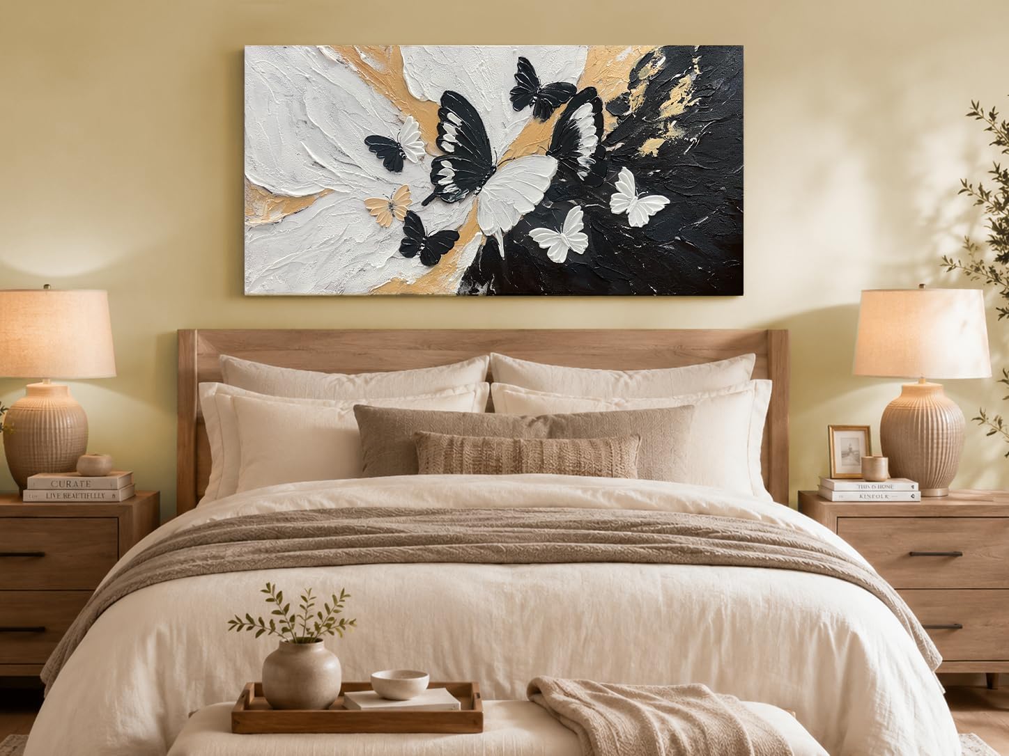 Arjun Butterfly Wall Art Black and White Canvas Textured Large Size 40"x20"