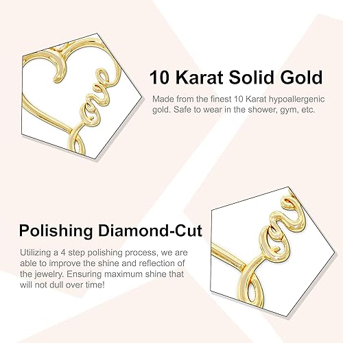 Miniatura 2 de Dije de corazón "Love" de oro macizo de 10 quilates - Colgante de corazón - Joyas de amor cursivo