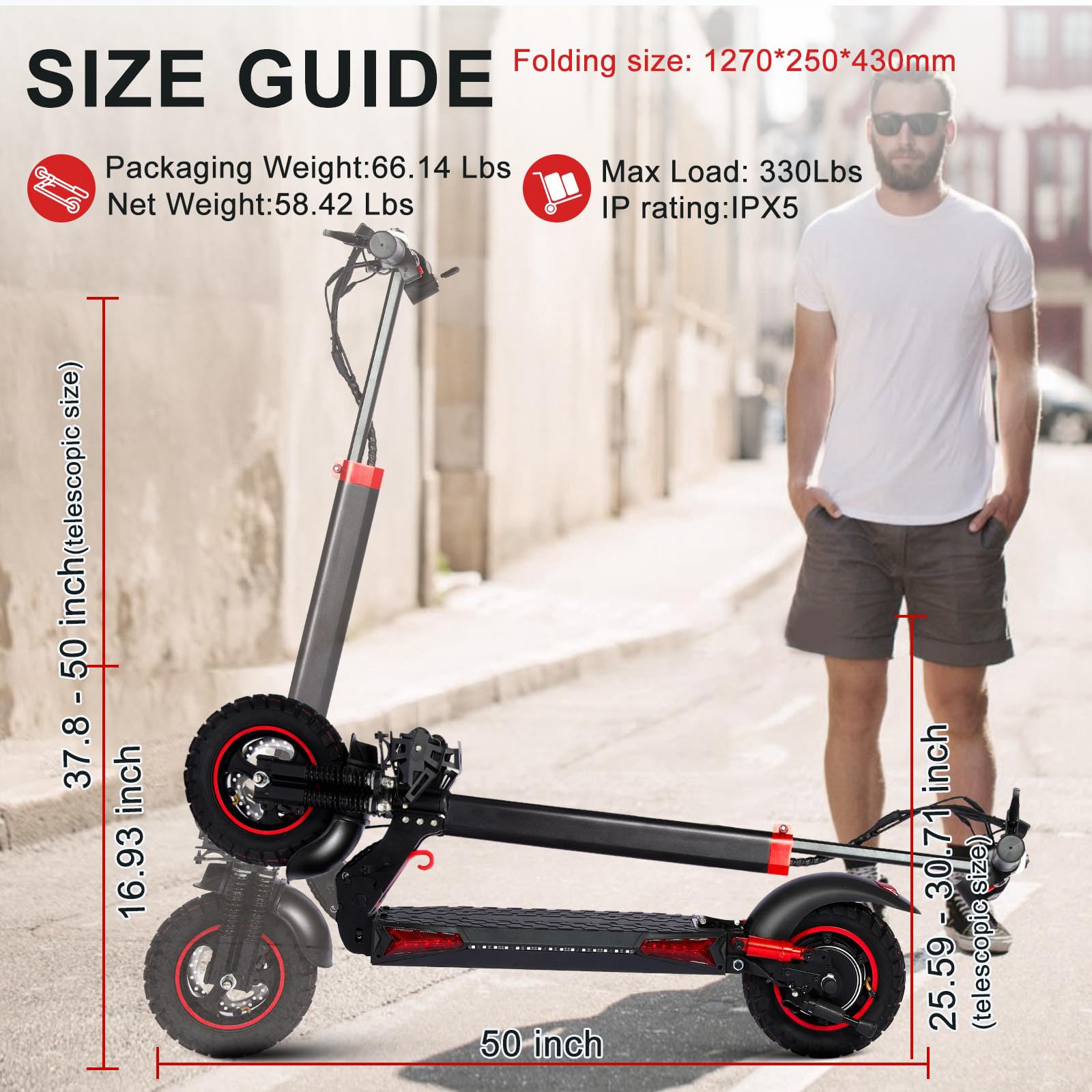 1200W Patinete Electrico Adultos Plegable E-Scooter - 45-55km Autonomía, 11" Neumáticos Todo Terreno Patinetes Eléctricos Todoterreno, IPX5,Doble Frenos & Suspensión, 3 Modos Velocidad, Carga 150 kg